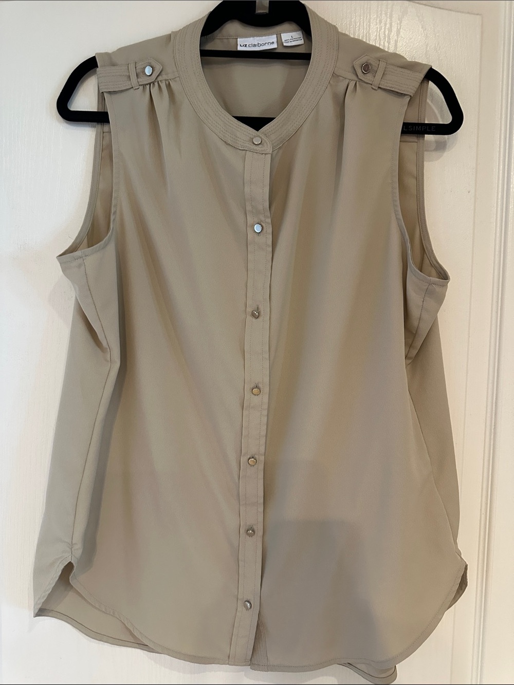 Liz Claiborne Taupe Sleeveless Button-Front Blouse